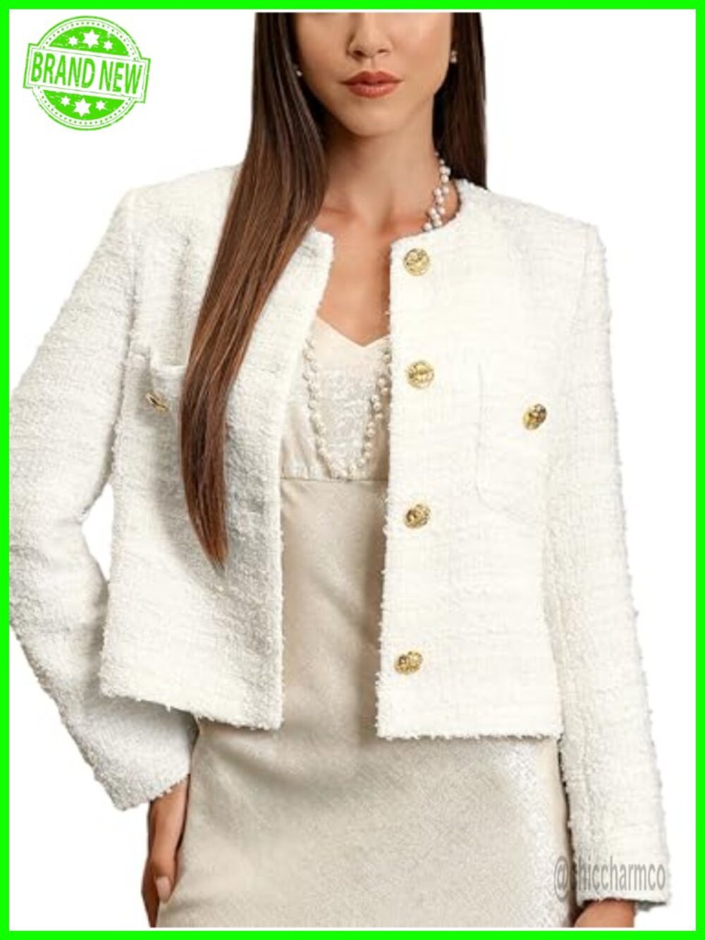 Cropped Tweed Blazer Polyester Wool Boxy Fit Business Casual Workwear